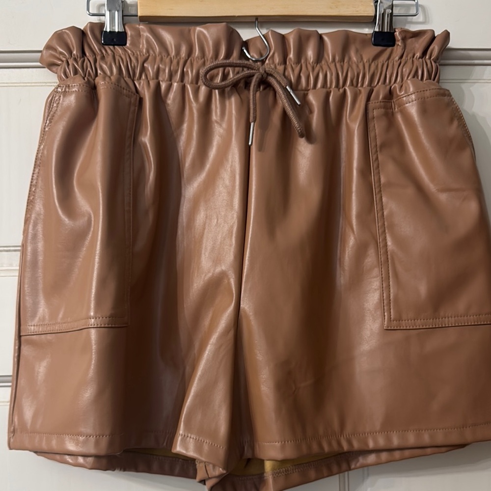 HYFVE High Waist Tan Leather Shorts